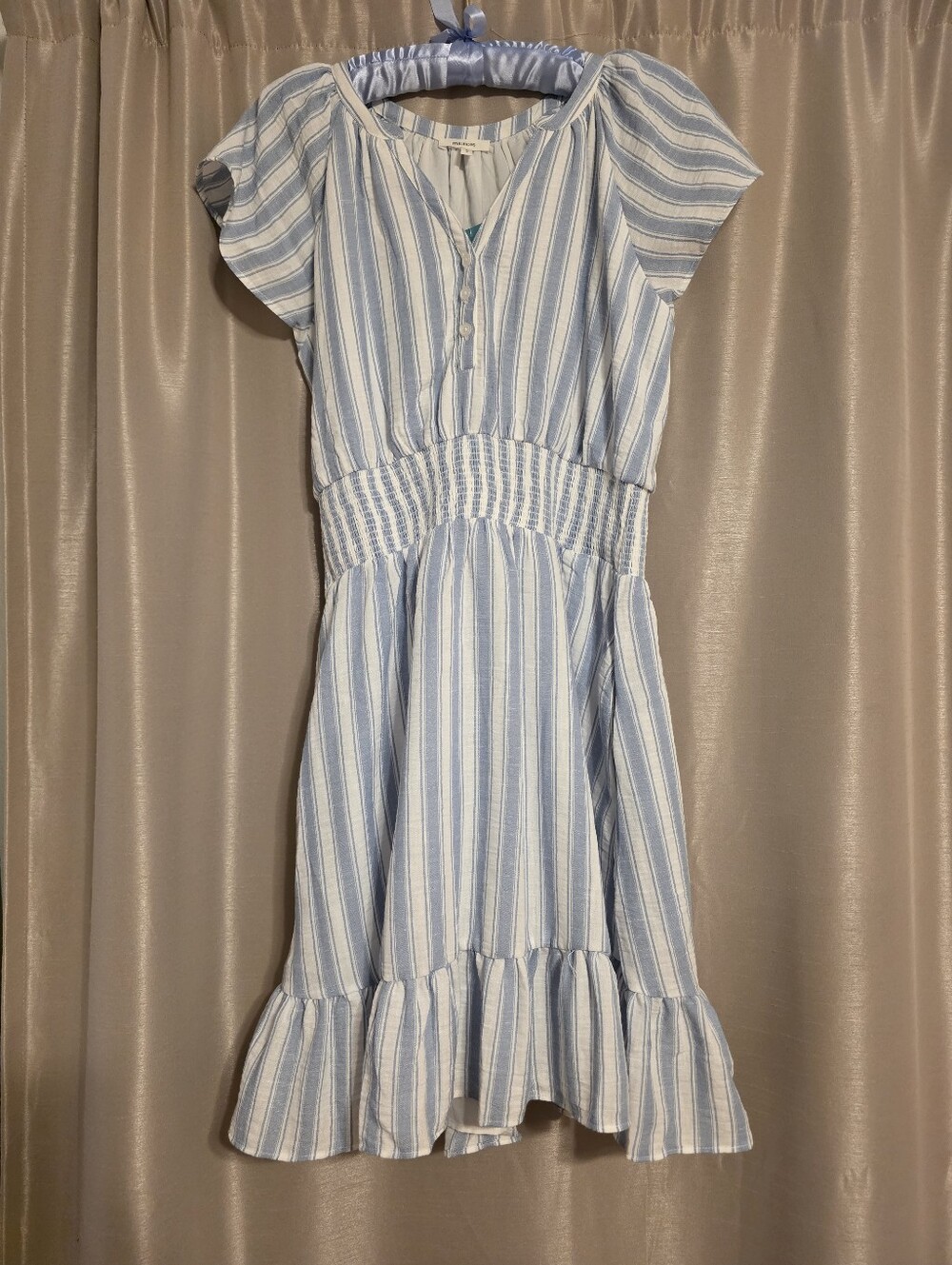 Maurices Light Blue & White Striped Smocked Waist Dress